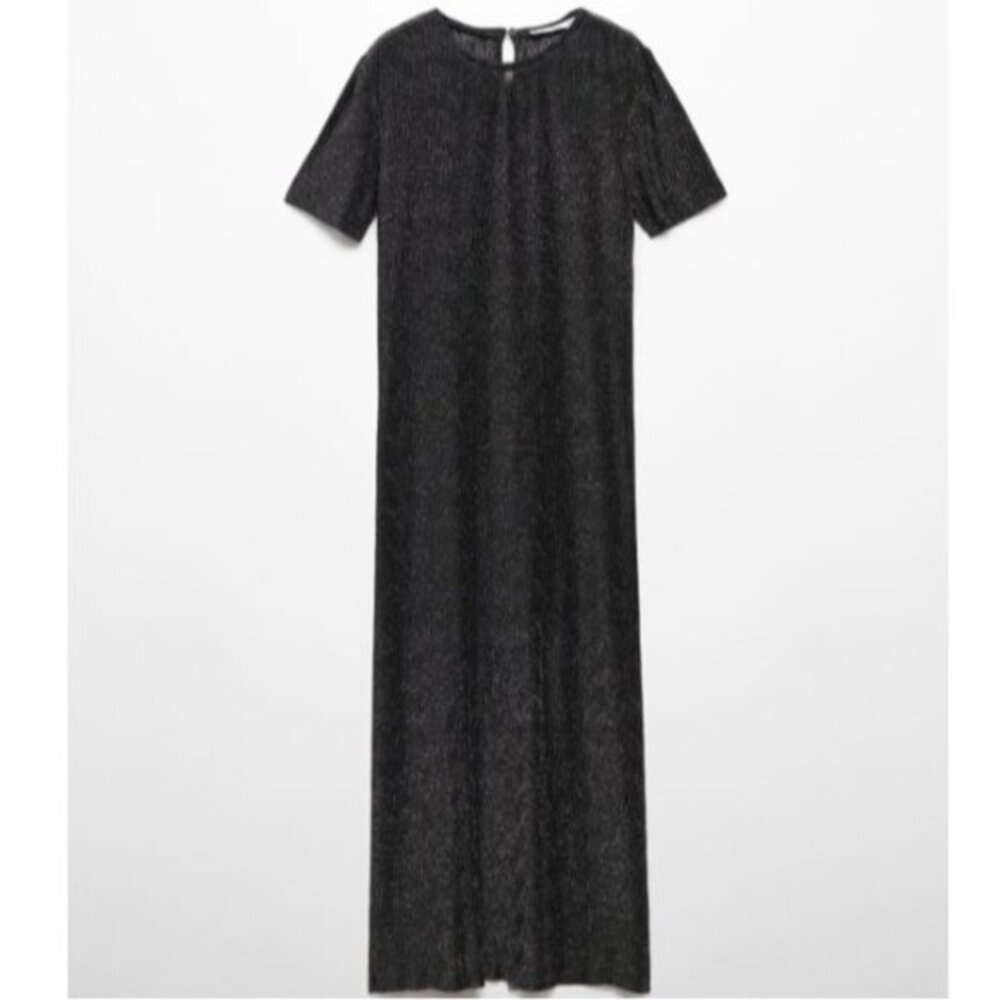 Mango Lurex Opening Maxi Dress Black Short Sleeve Shimmery Event Prom 6 NWT‎
